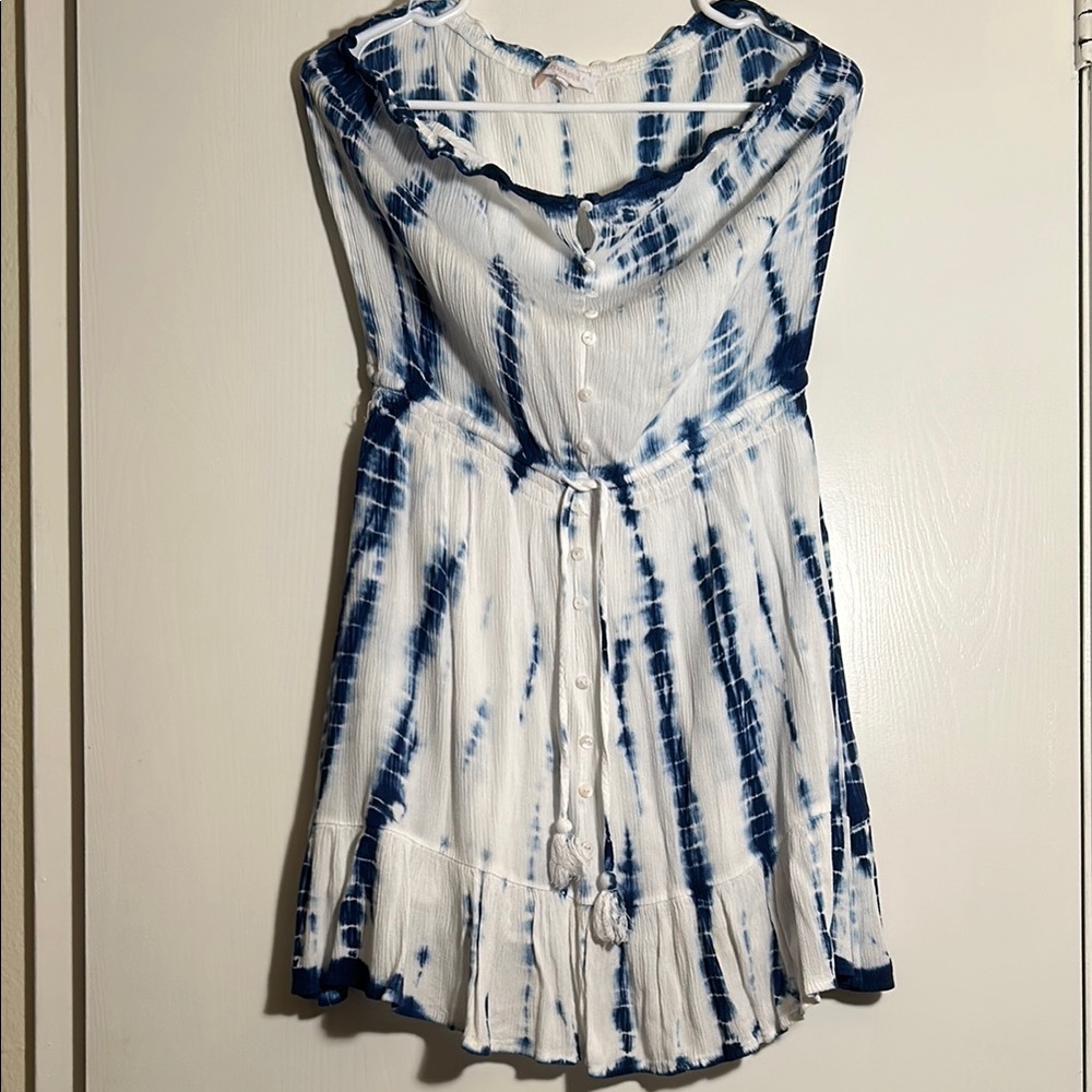 Blue and White Tie-Dye Tube Top Dress by Olivaceous Size Large